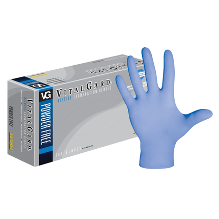 Vitalgard Nitrile Exam Gloves, Powder-Free, Large, 100/Box, VNPF100L