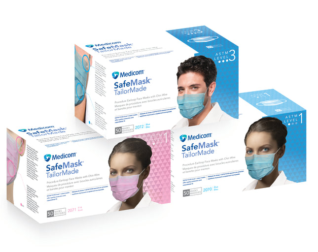SafeMask TailorMade Procedure Mask with Chin Wire, ASTM Level 1, Pink, 50/Box, 2071