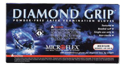 Diamond Grip MF-300 Gloves, Powder-Free, Latex, Large, 100/Box, MF-300-L