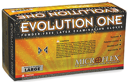 Evolution One EV-2050 Examination Gloves, Powder-Free, Latex, Large, 100/Box, EV-2050-L