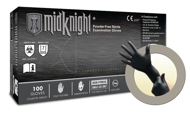 MidKnight Nitrile Gloves, Powder-Free, Large, 100/Pk, MK-296-L