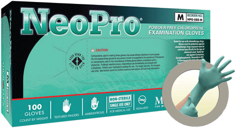 NeoPro Chloroprene Gloves, Powder-Free, Large, Green, 100/Box, NPG-888-L