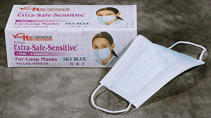 Extra-Safe Sensitive Masks, Sky Blue, 50/Pk, 5430E-SB