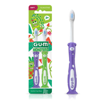 GUM Monsterz Kids Toothbrush w/Suction Cup, Ages 2+, Assorted Colors, 1 dozen (replaces BU-901P)