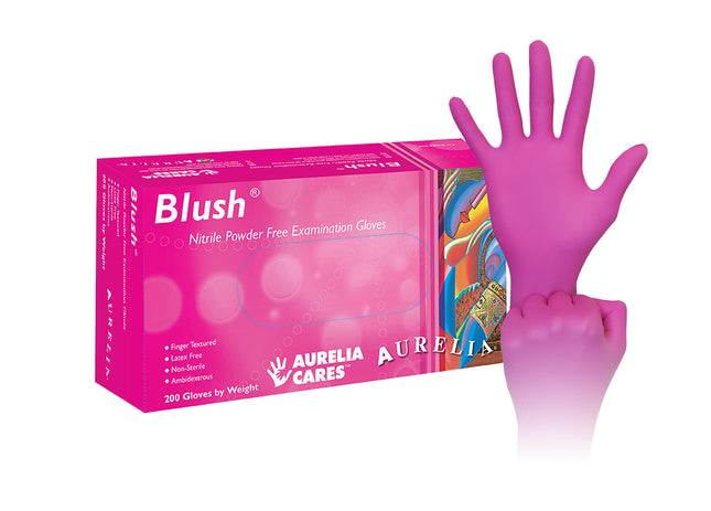 Aurelia Blush Nitrile Examination Gloves, Powder-Free, Non-Sterile, Medium, Blush Pink, 200/Box