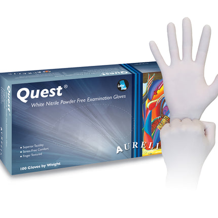 Aurelia Quest Nitrile Examination Gloves, Powder-Free, Extra Large, White, 100/Box