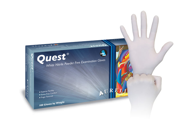 Aurelia Quest Nitrile Examination Gloves, Powder-Free, Extra Large, White, 100/Box