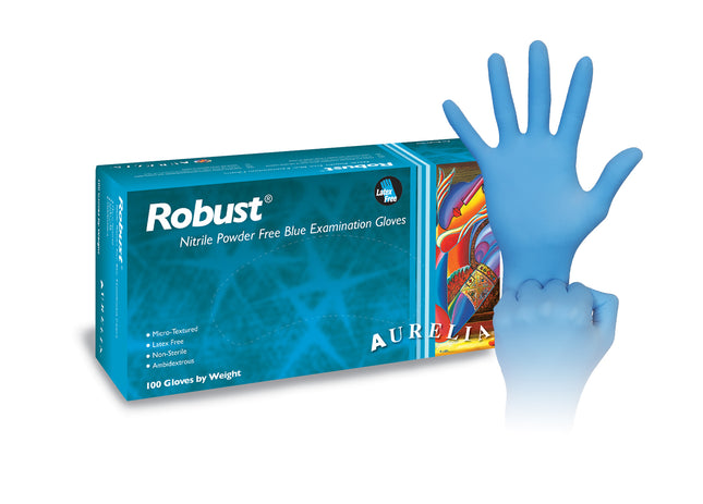 Aurelia Robust Nitrile Examination Gloves, Powder-Free, Extra Large, Blue, 100/Box, 93899