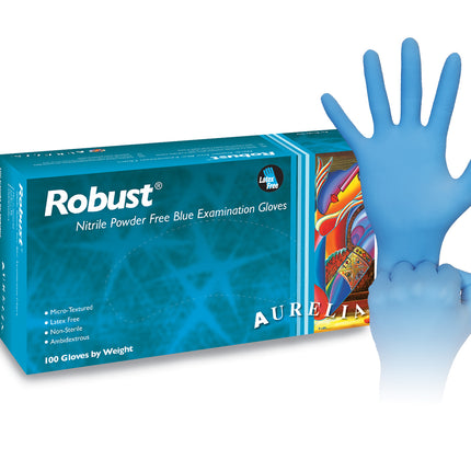 Aurelia Robust Nitrile Examination Gloves, Powder-Free, Large, Blue, 100/Box