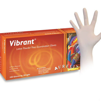 Aurelia Vibrant Chlorinated Examination Latex Gloves, Micro-Textured, Powder-Free, Extra Large, 100/Box, 98229