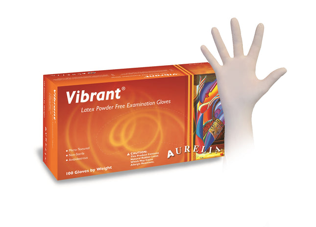 Aurelia Vibrant Chlorinated Examination Latex Gloves, Micro-Textured, Powder-Free, Large, 100/Box, 98228