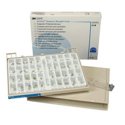Iso-Form Preformed Tin-Silver Crowns, Adult, Bicuspid Crown Kit, Assorted, 64/Pk, BC64