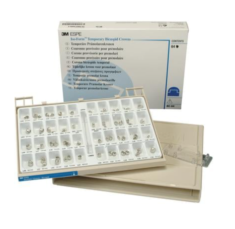 Iso-Form Preformed Tin-Silver Crowns, Adult, Bicuspid Crown Kit, Assorted, 64/Pk, BC64