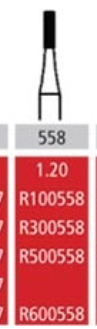 Alpen Operative Surgical Carbide Burs, FG, Cross Cut Fissure, # 558, 1.2 mm, 10/Pk, R500558