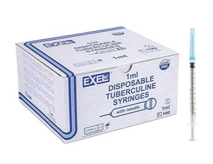 1cc Tuberculin Syringe With Permanently Attached Needle, 25G x 5/8', box of 100, 26046