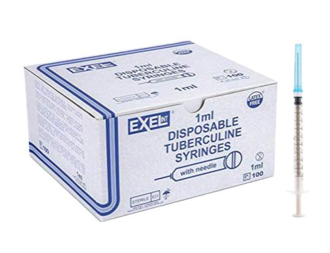 1cc Tuberculin Syringe With Permanently Attached Needle, 25G x 5/8', box of 100, 26046